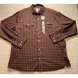 Duluth Trading Long Sleeve Gingham Work Shirt Brown Black XL Untucked New